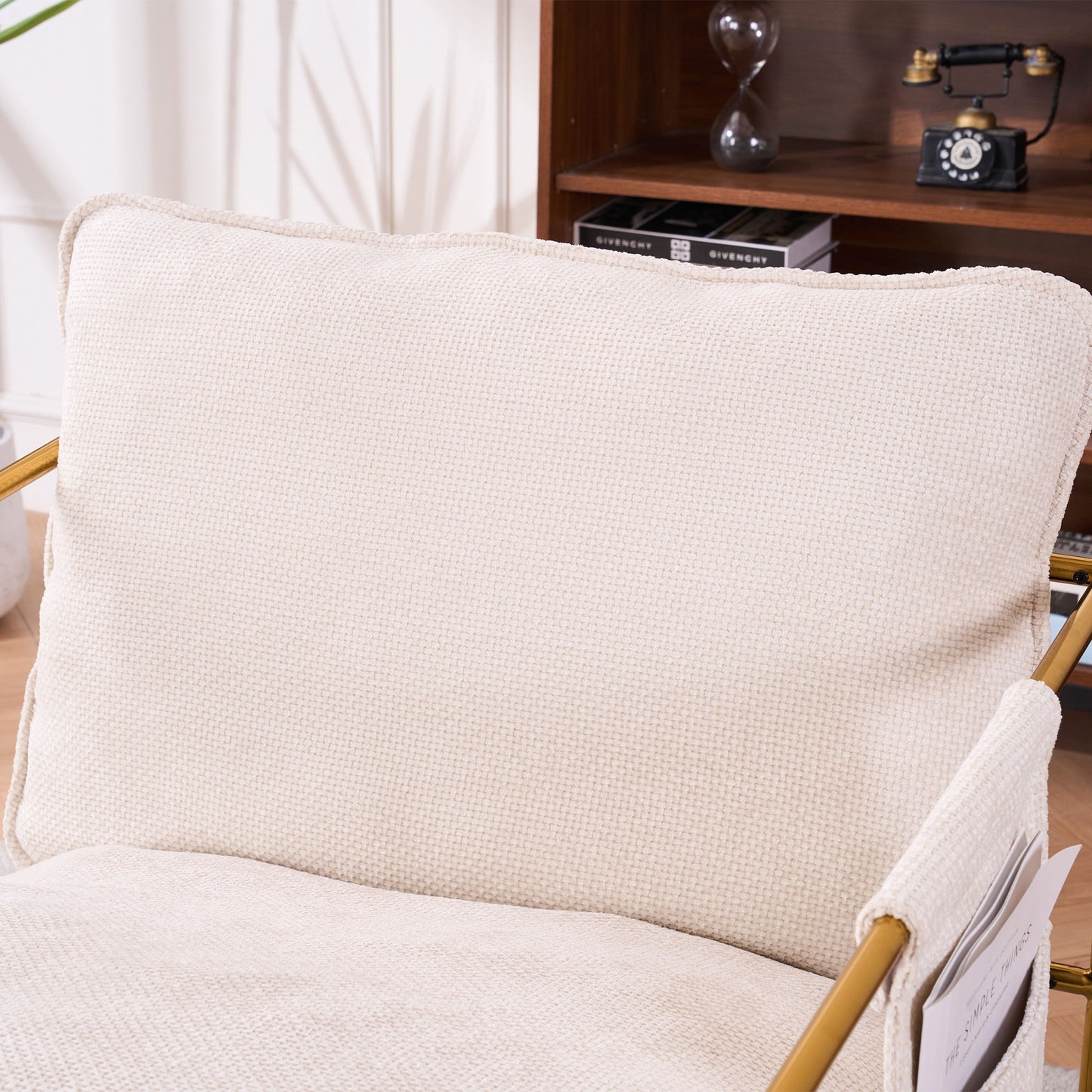 Upholstered Hanging Armchair With Arm Pocketsmetal Frame, Gold-Plated Craftsmanship, Crushed Foam Cushions And Skin-Friendly Woven Fabric For Living Room (Set of 2) - Beige