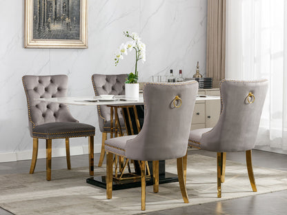 Nikki - Modern, High-End Tufted Solid Wood Contemporary Velvet Upholstered Dining Chair With Golden Stainless Steel Plating Legs, Nailhead Trim (Set of 2) - Gray / Gold