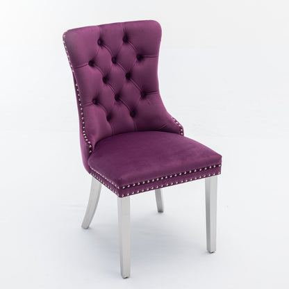 Nikki - Modern, High-End Tufted Solid Wood Contemporary Velvet Upholstered Dining Chair With Chrome Stainless Steel Plating Legs, Nailhead Trim (Set of 2) - Purple / Chrome