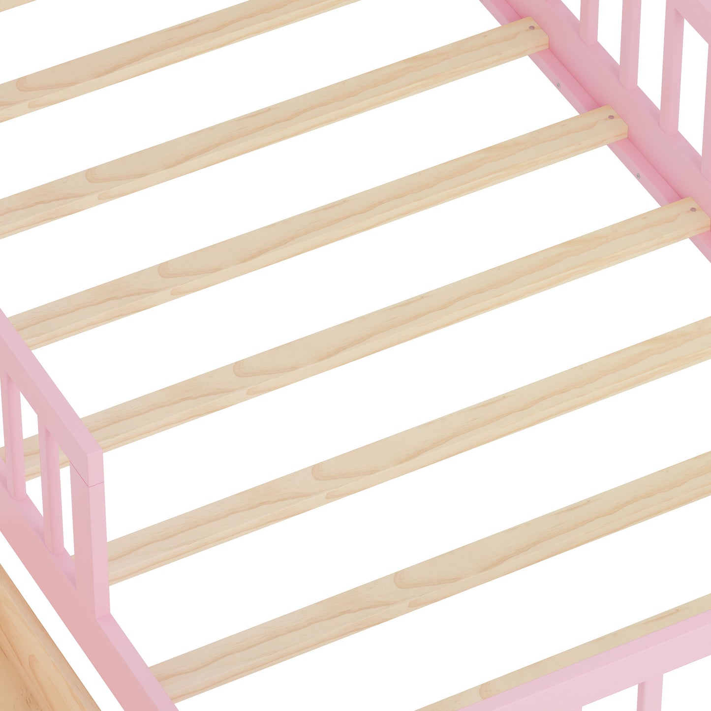 Twin Size Bed With Headboard Storage Rack, 2 Under Bed Drawers, 3 - Side Guardrails For Safety And Security - Pink