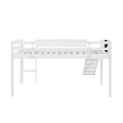 Twin Size Loft Bed With Slide, Stair And Chalkboard - White