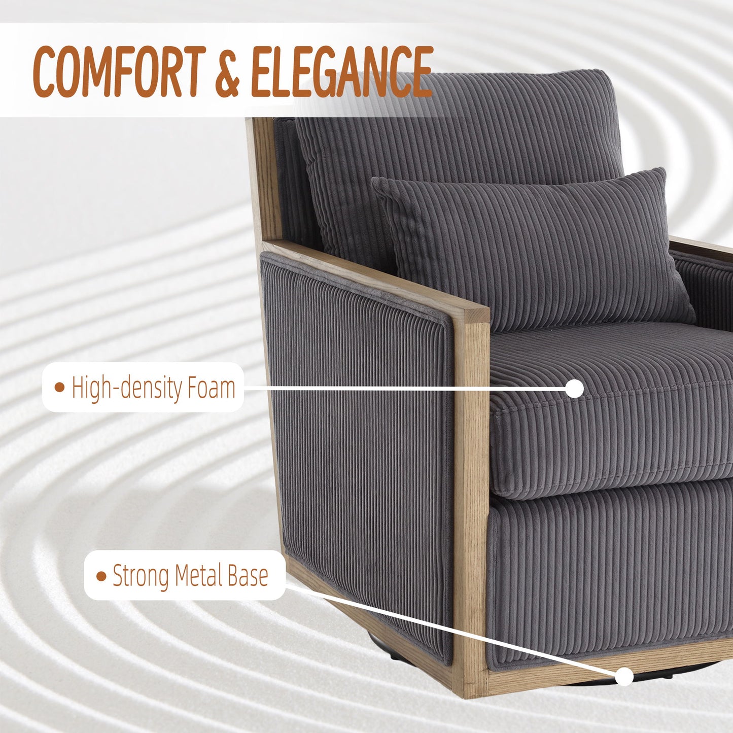 Swivel Barrel Chair, Comfy Accent Sofa Chair With 360 Degree Rotation And Hardwood Frame - Dark Gray