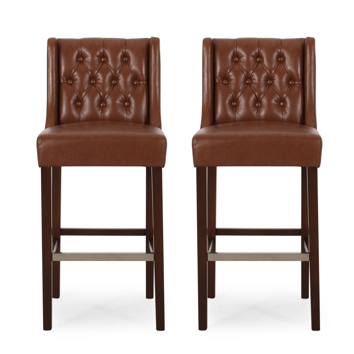 Solstara - Upholstered Leather Dining Barstool With Button Tufted And Wing Back - Light Brown