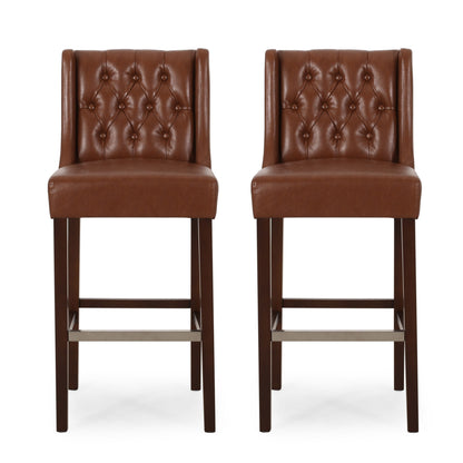 Solstara - Upholstered Leather Dining Barstool With Button Tufted And Wing Back - Light Brown