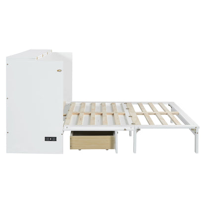 Queen Size Murphy Bed With Large Drawers - White