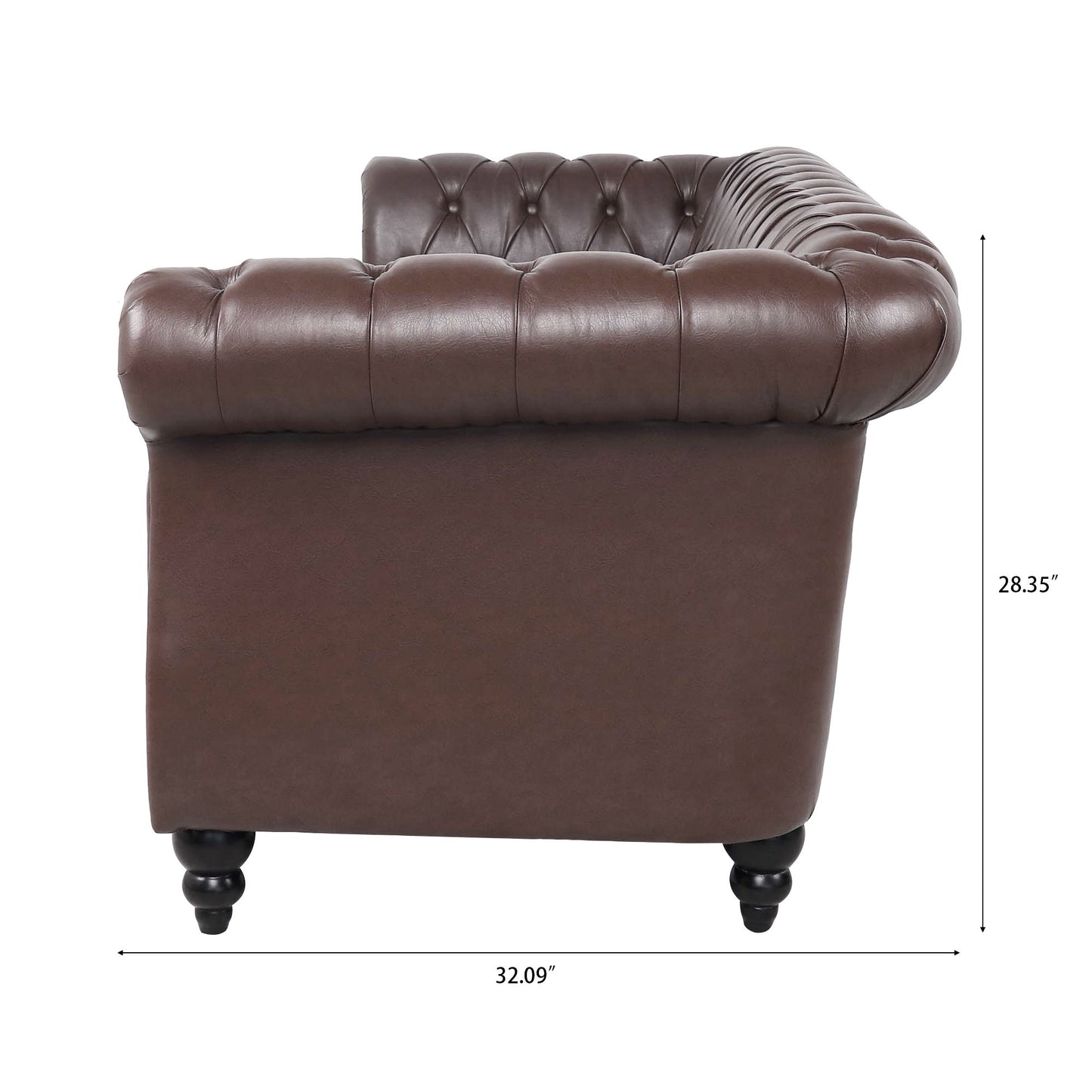 Rolled Arm Chesterfield Three Seater Sofa - Dark Brown