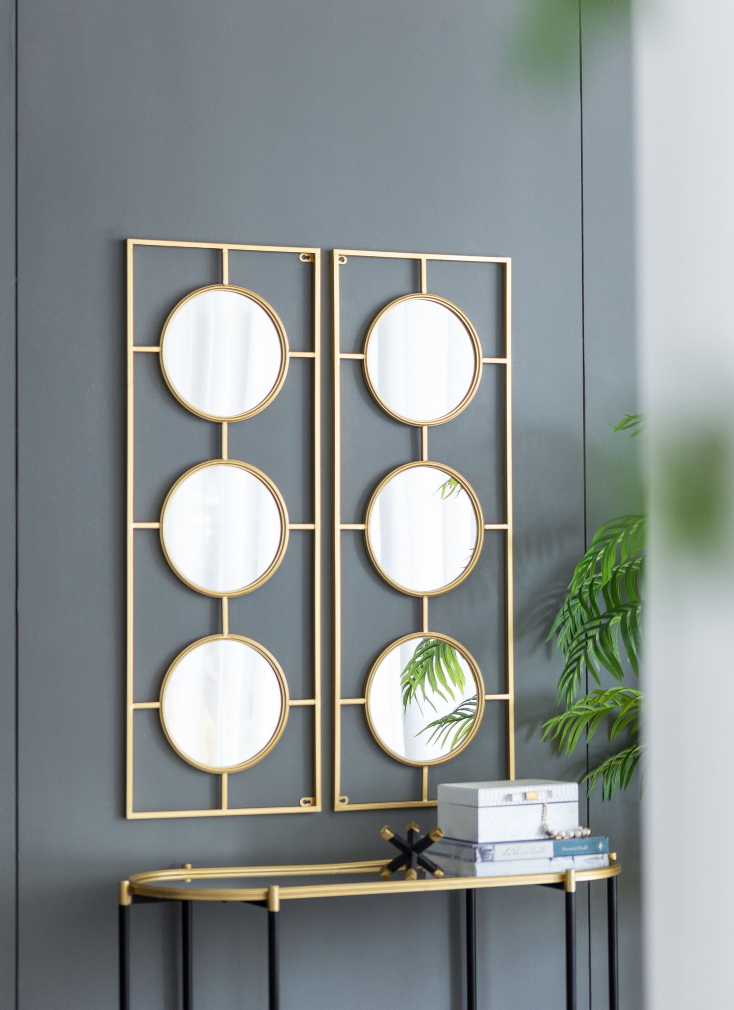 3 Mirror Piece Wall Mirror InRectangular Frame, Home Wall Decor For Bedroom Living Room - Gold