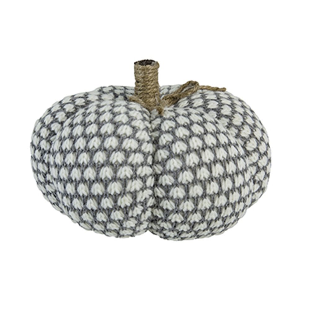 Knite Pumpkin Ornament Decor For Holiday Harvest Festival Fall Festival & Thanksgiving (Set of 2) - White / Gray