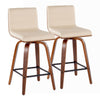Vasari - Mid-Century Modern Fixed Height Counter Stool With Swivel And Square Footrest (Set of 2) - Walnut / Cream
