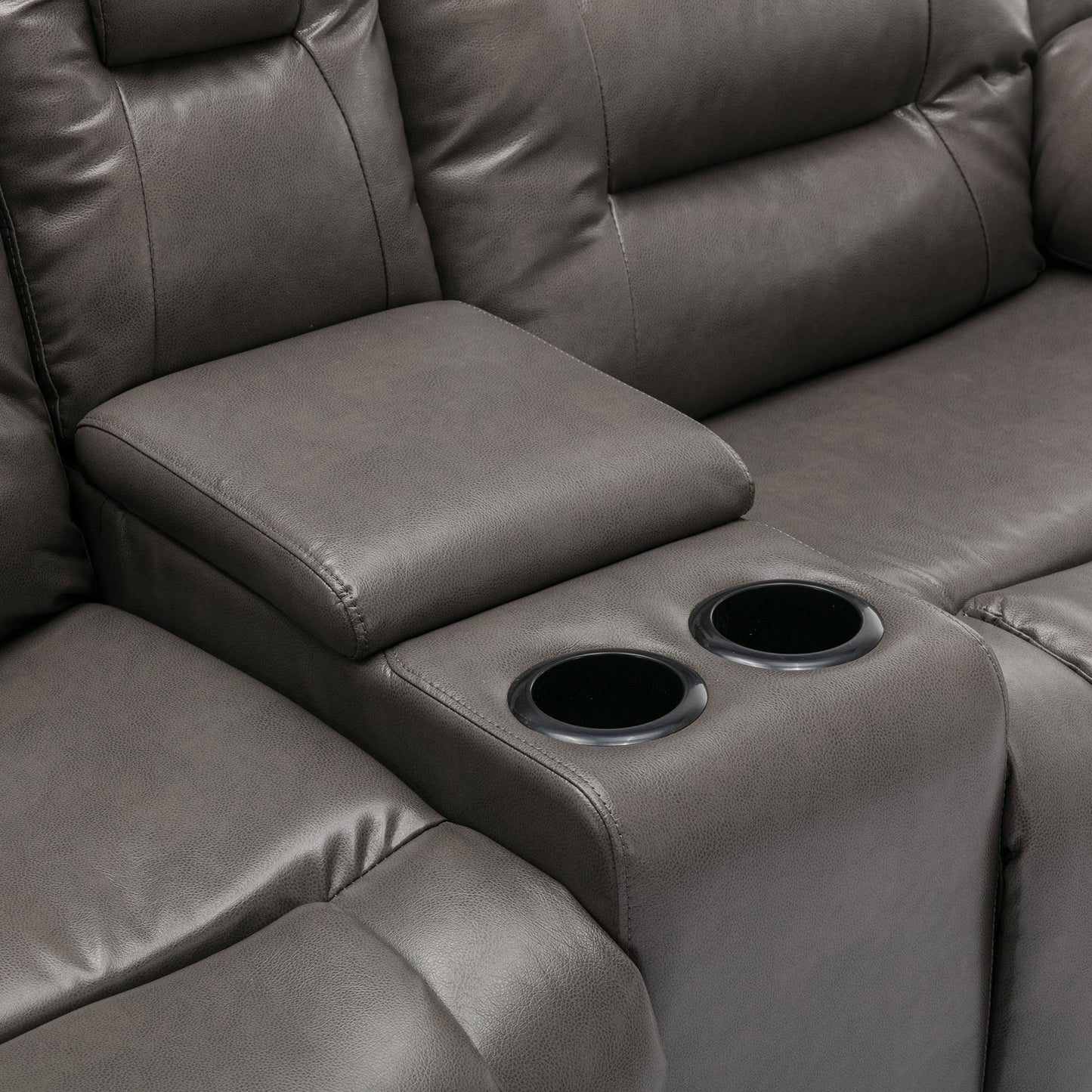2 Seater Home Theater Recliner Manual Recliner Chair With A Storage Box And Two Cup Holders For Living Room - Gray