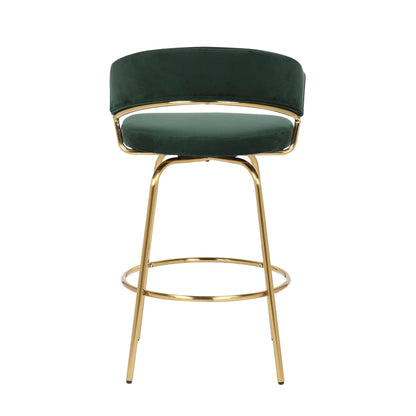 Jie - Glam Fixed Height Counter Stool (Set of 2) - Gold / Green