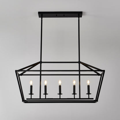 5 Light Farmhouse Kitchen Island Lighting, 5 Light Industrial Linear Chandelier For Dining Room Metal Hanging Pendant Light Fixture For Bedroom Living Room Hallway Conference Room - Matte Black