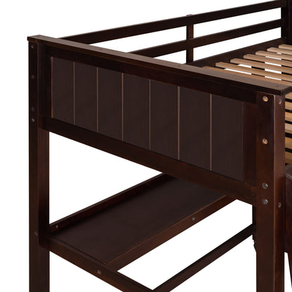 Twin Size Loft Bed With Drawers And Desk, With Shelves - Espresso