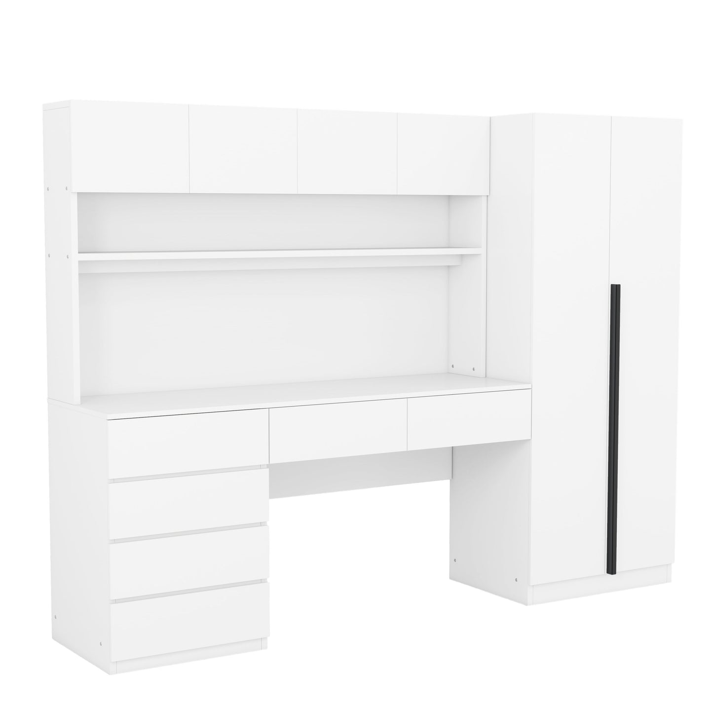 2 Door Storage Desk Wardrobe For Bedroom With Shelves And Drawers - White