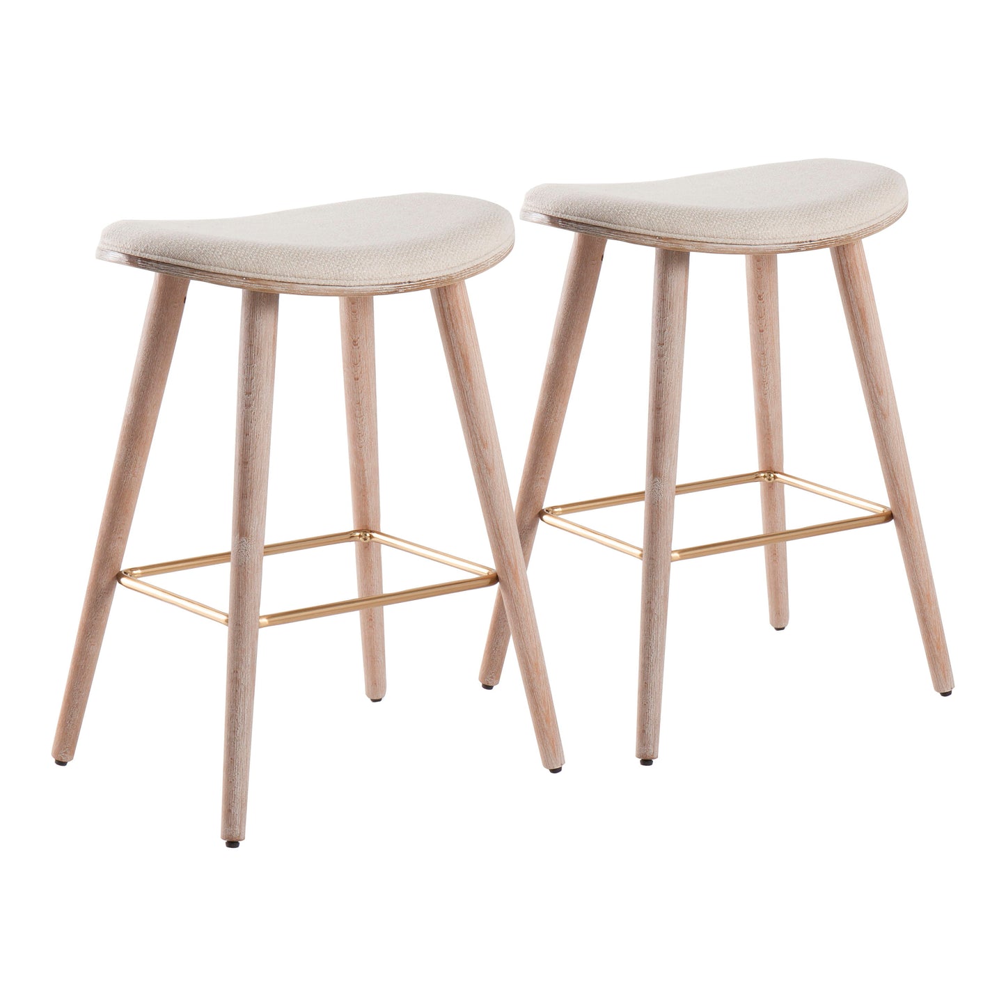Saddle - Contemporary Counter Stool (Set of 2) - White Washed / Cream