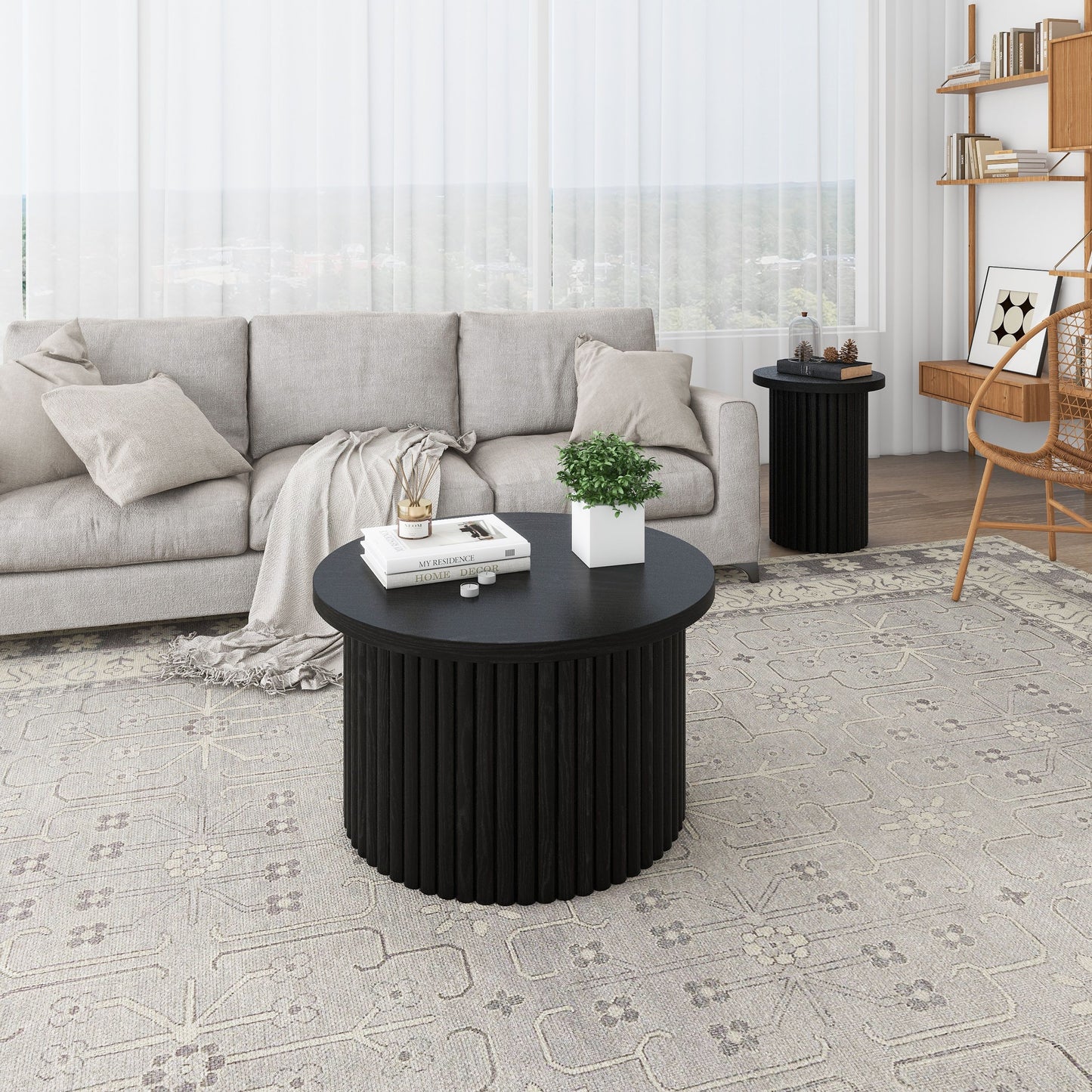 Coffee Table (Set of 2), Round Coffee Table, Modern Side Tables Accent End Table For Living Room - Black