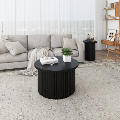 Coffee Table (Set of 2), Round Coffee Table, Modern Side Tables Accent End Table For Living Room - Black