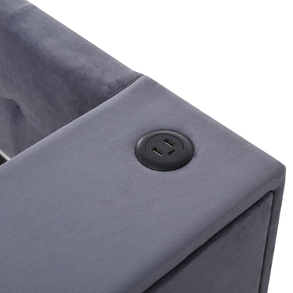 Twin Upholstered Bed With Storage And Twin Trundle, USB Charging Ports - Gray