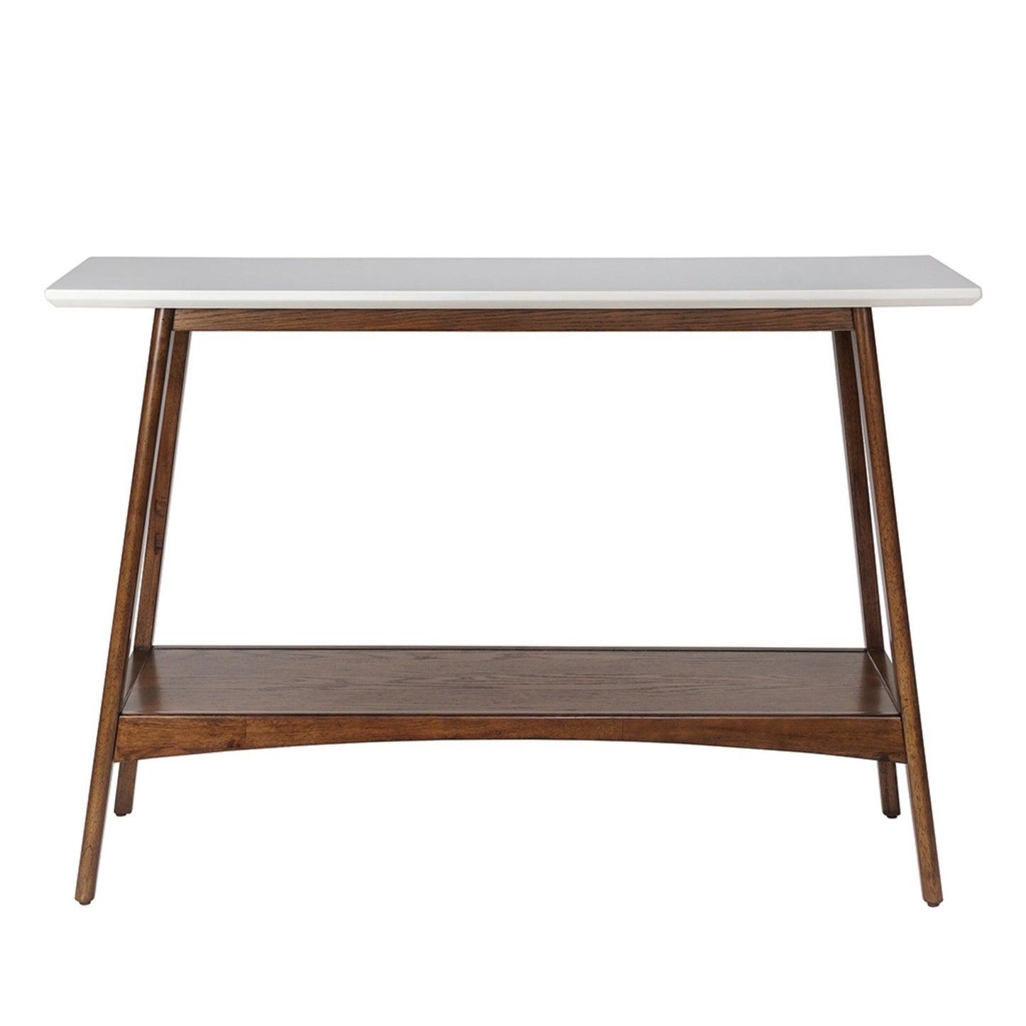 Console Table With Lower Shelf - Off White / Pecan Wood