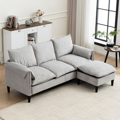 Convertible Combination Sofa, Sofa L Shaped, Sofa With Footstools With Storage Sofa For Living Room, 3 Seater Combination Sofa - Beige