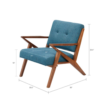 Lounge Chair With Tufted Upholstery And Solid Wood Frame - Blue / Pecan
