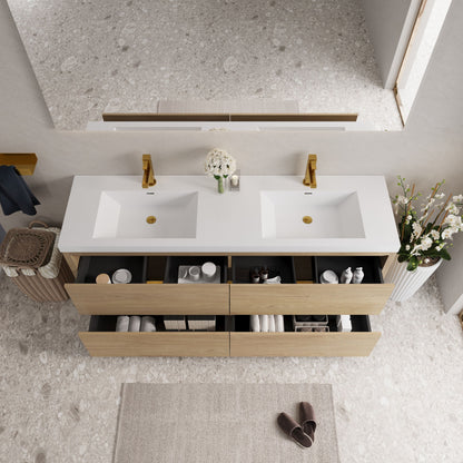 Bathin Freestanding Bathroom Vanity With Double Sinks, Bathroom Storage Vanity Cabinet With Stone Resin Countertop And Soft Close Drawers - Natural Oak