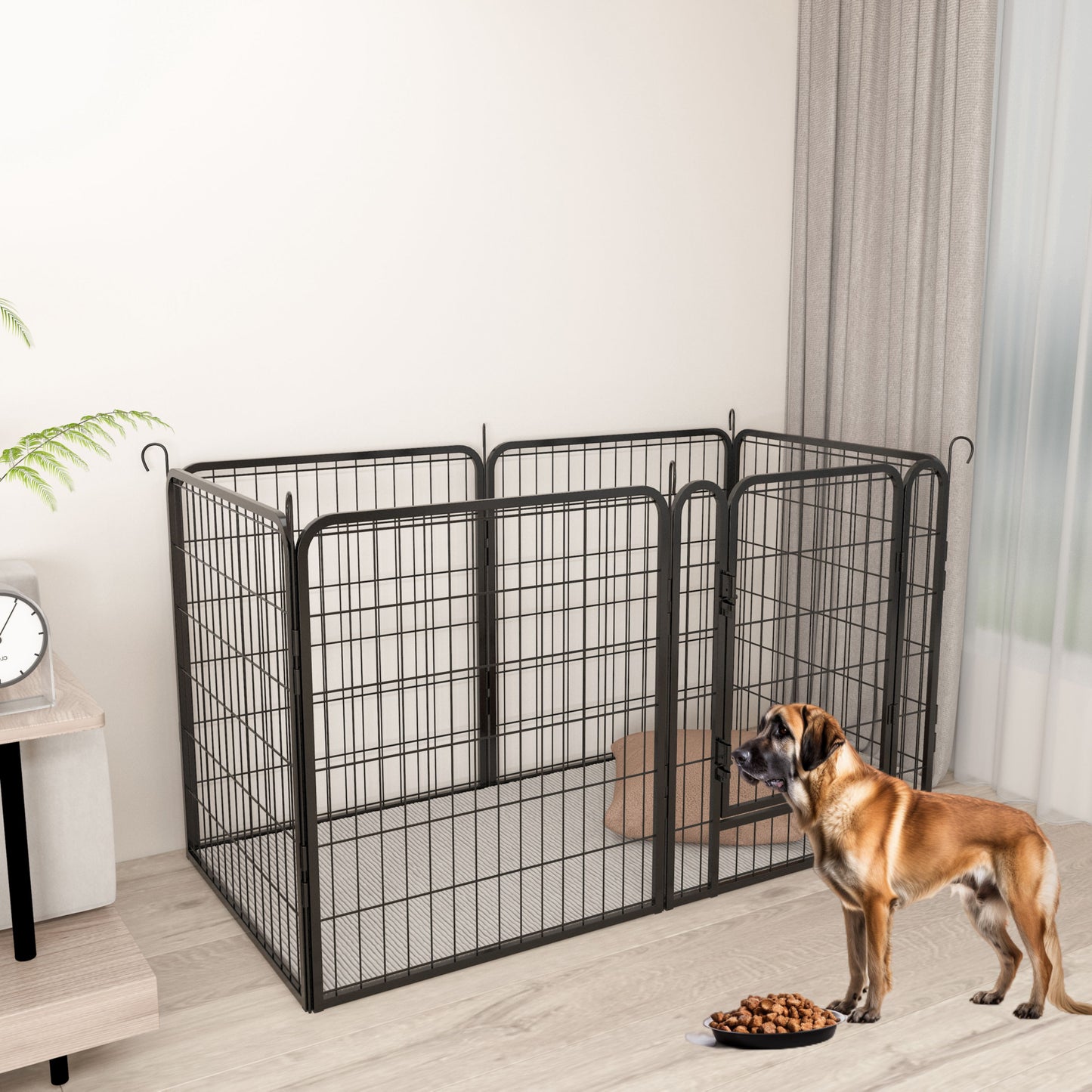 53.94" 6 Panels Heavy Duty Metal Playpen With Door, Dog Fence Pet Exercise Pen For Outdoor, Indoor - Black
