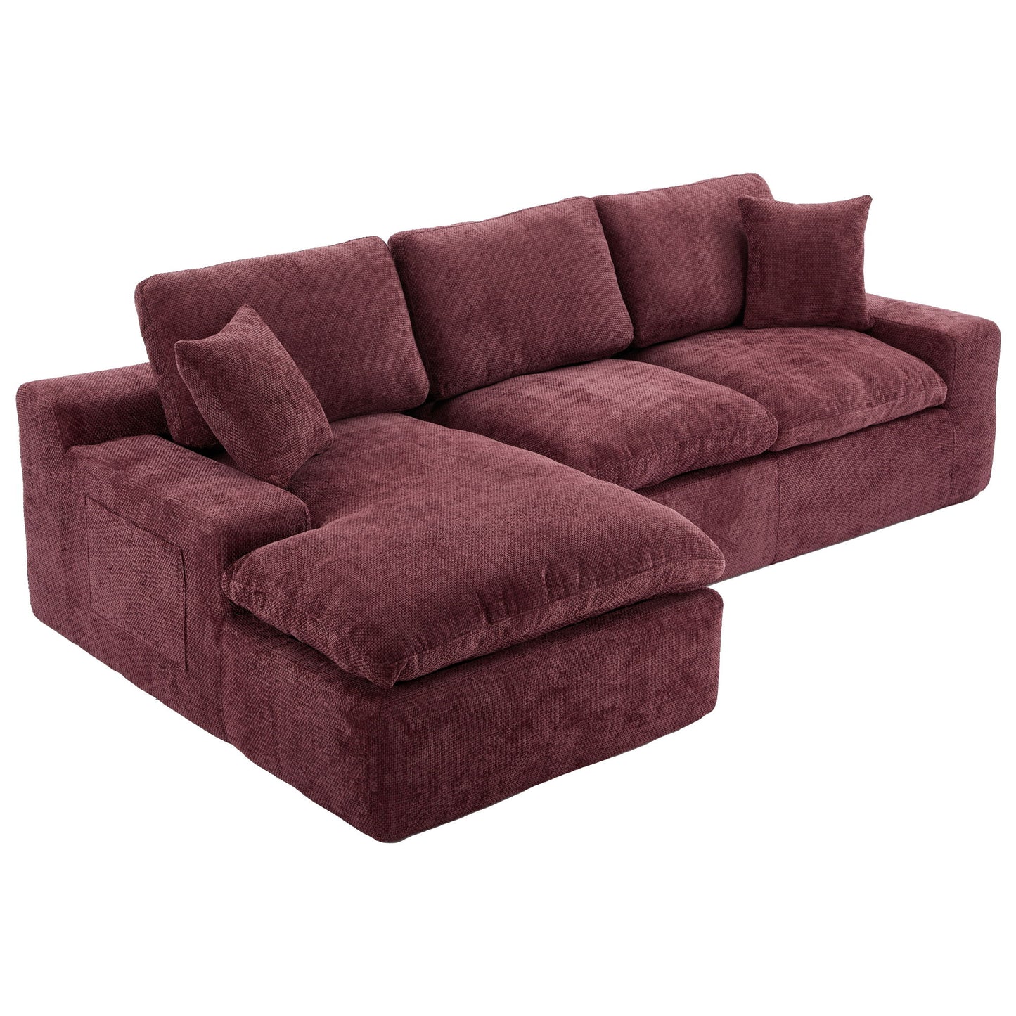 Cloud Sectional Sofa Upholstered Sofa Couch With Double-Layer Cushion And Side Pockets - Red