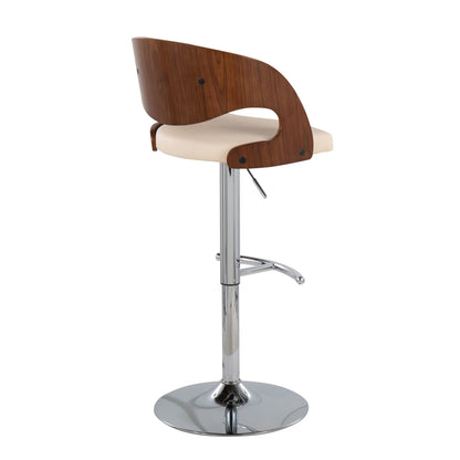 Pino - Mid-Century Modern Adjustable Barstool With Swivel (Set of 2) - Walnut / Cream
