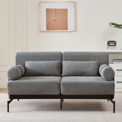 Modern Loveseat Sofa 59" Sofa Couch 2 Seater With USB Ports, Unique Cylindrical Armrests - Gray
