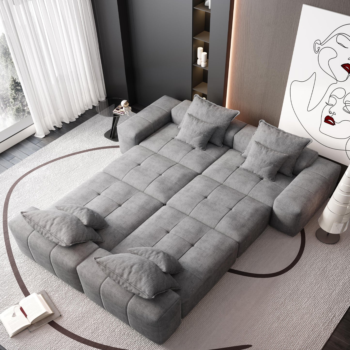 Modern Oversized Modular Sectional Sofa, Sparkling Chenille Fabric Soft Cushion Sofa With 8 Pillows, 8 Pieces Diy Combination Tufted Sofa, No Assembly Required - Gray
