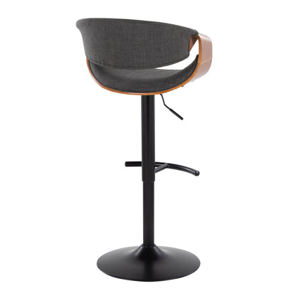 Curvo - Mid-Century Modern Adjustable Barstool With Swivel With Rounded T Footrest (Set of 2) - Black / Walnut / Charcoal