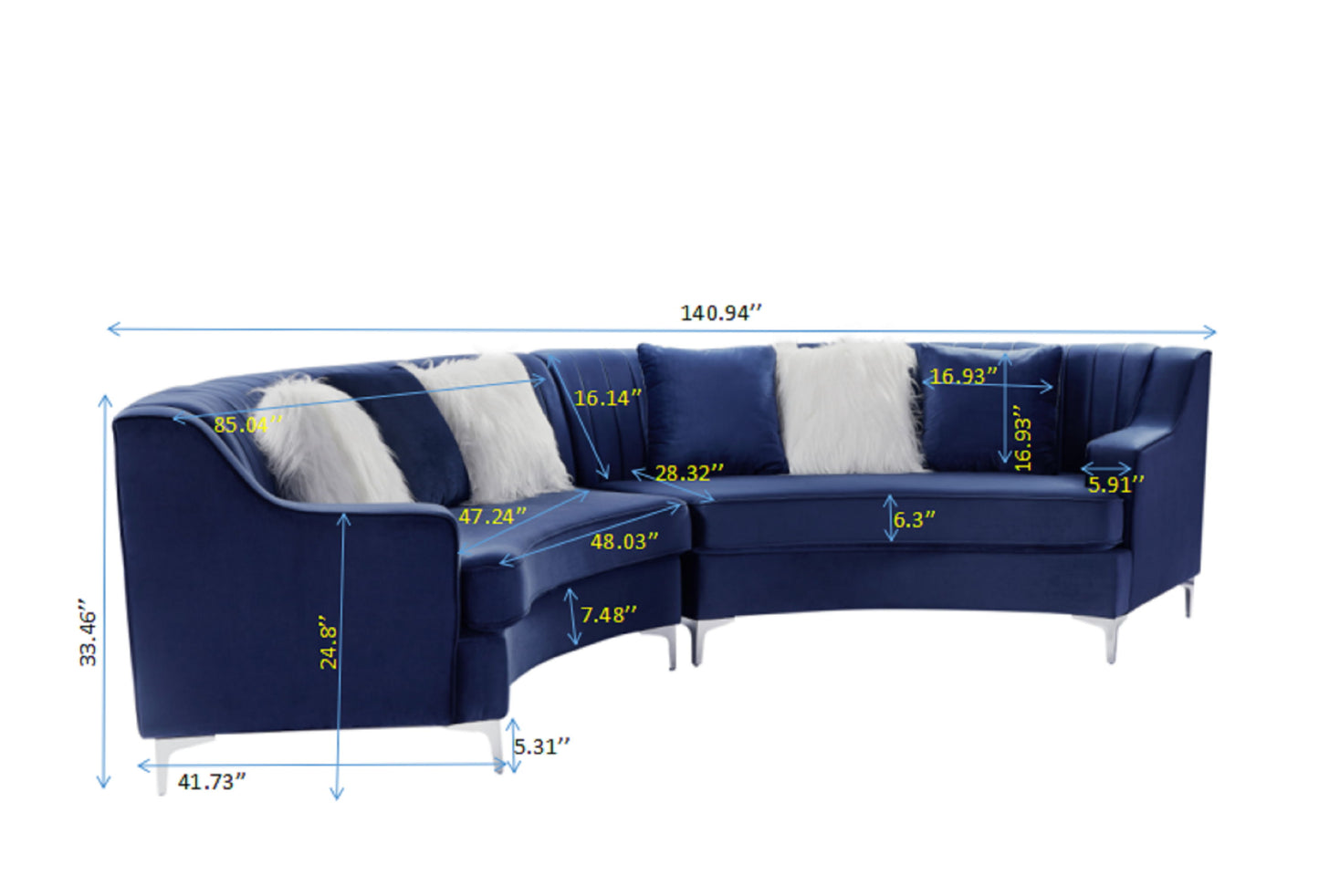 Velvet Curved Sofa - Navy Blue