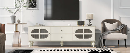Modern TV Stand For TVs Up To 75", Entertainment Center Media Console With Fluted Glass Doors, 5 Solid Wood Legs For Living Room - Antique White