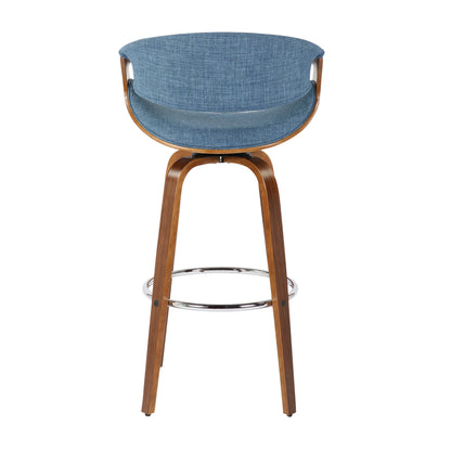 Curvini - Mid-Century Modern Barstool (Set of 2) - Walnut / Blue