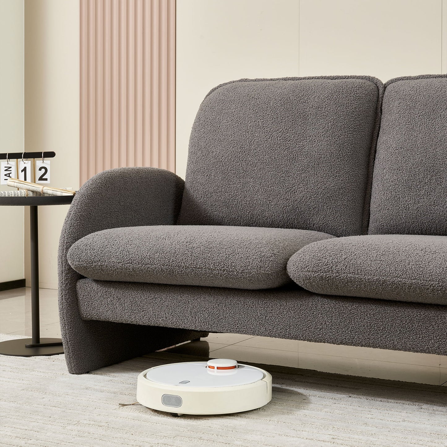 Loveseat Sofa Small Couch For Living Room, Sherpa Fabric Upholstered Loveseat Sofa Couch, Small Loveseat Sofa For Apartment, Bedroom - Gray