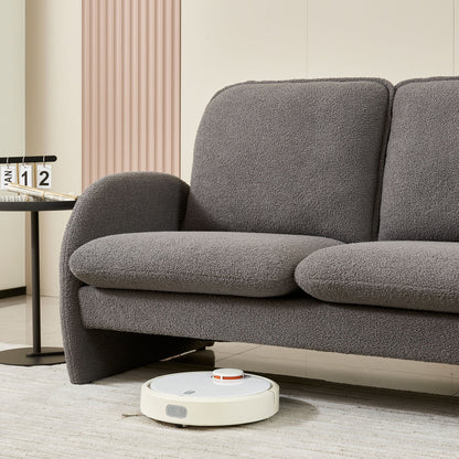 Loveseat Sofa Small Couch For Living Room, Sherpa Fabric Upholstered Loveseat Sofa Couch, Small Loveseat Sofa For Apartment, Bedroom - Gray