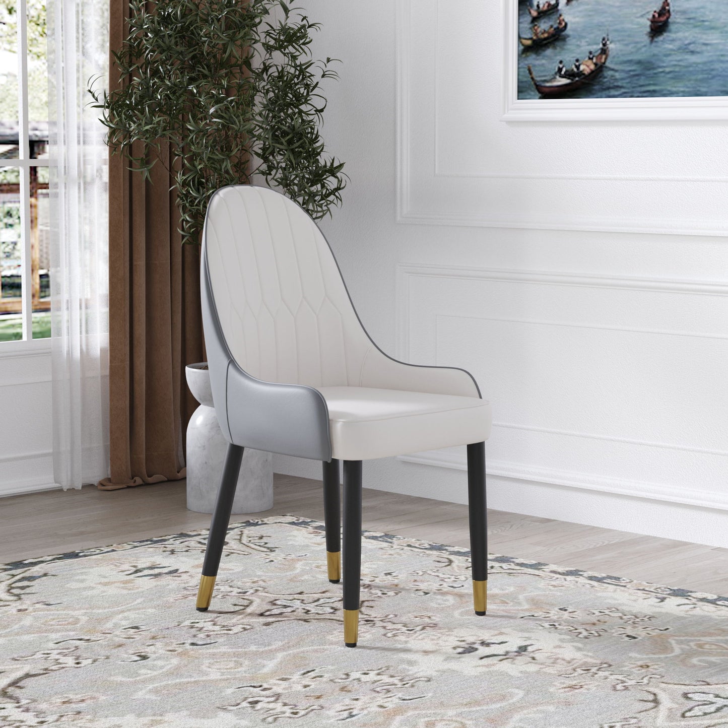 Modern Sponge-Filled Dining Chair, Solid Wood Metal Legs, Suitable For Restaurants, Living Rooms And Rooms (Set of 2) - White / Gray