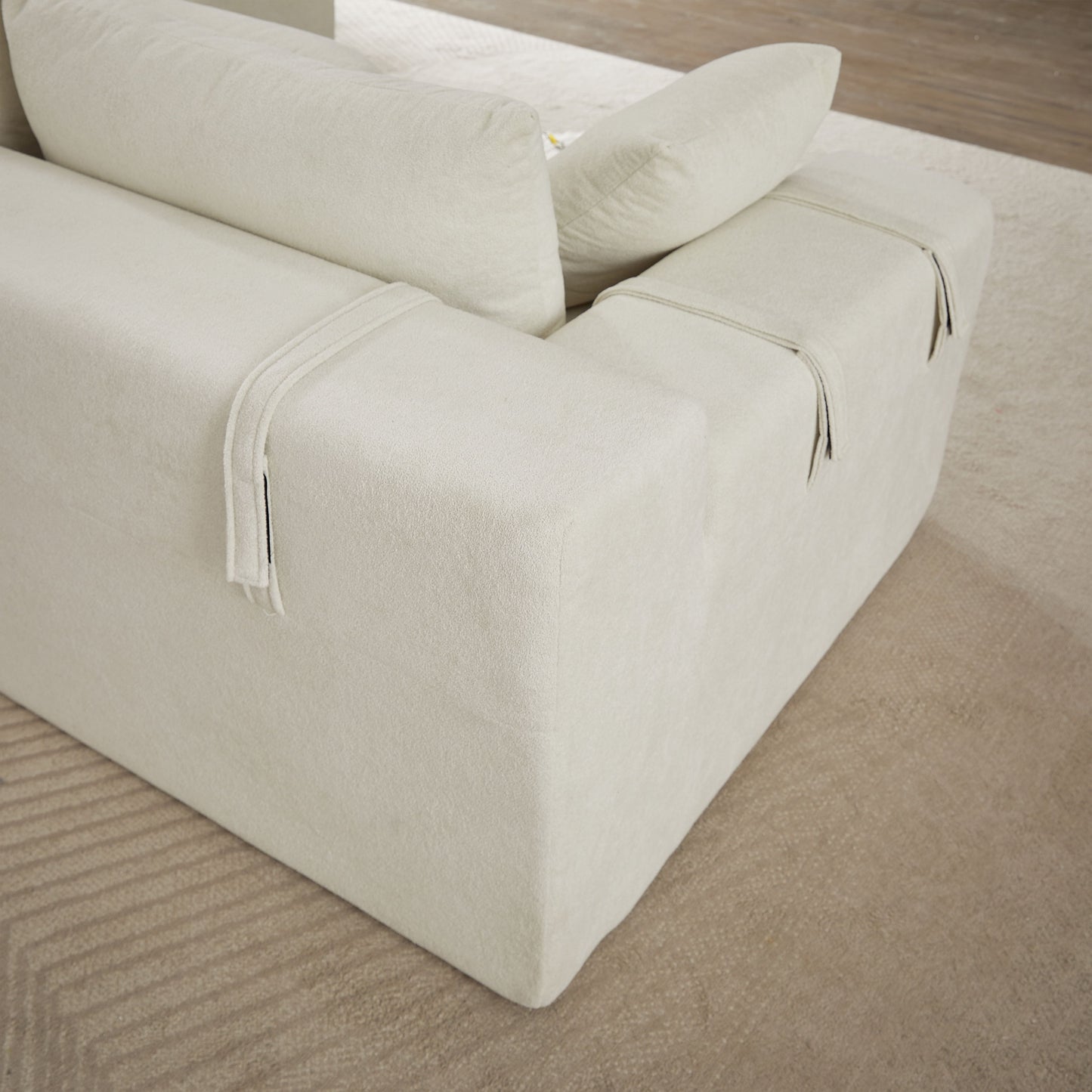 Modern Chenille Upholstered Sectional Sofa Couch Set, Modular L Shaped Sectional Living Room Sofa Set & 6 Pillows, Free Combination - Beige