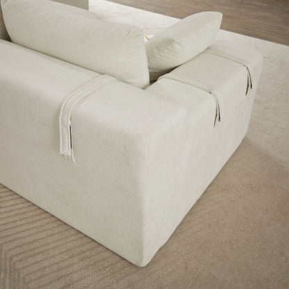 Modern Chenille Upholstered Sectional Sofa Couch Set, Modular L Shaped Sectional Living Room Sofa Set & 6 Pillows, Free Combination - Beige