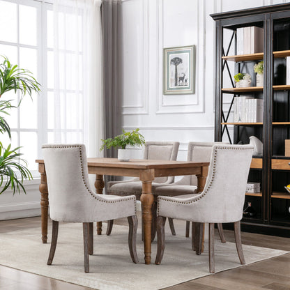 Ultra Side Dining Chair,Thickened Fabric Chairs With Neutrally Toned Solid Wood Legs, Bronze Nail Head (Set of 2) - Beige