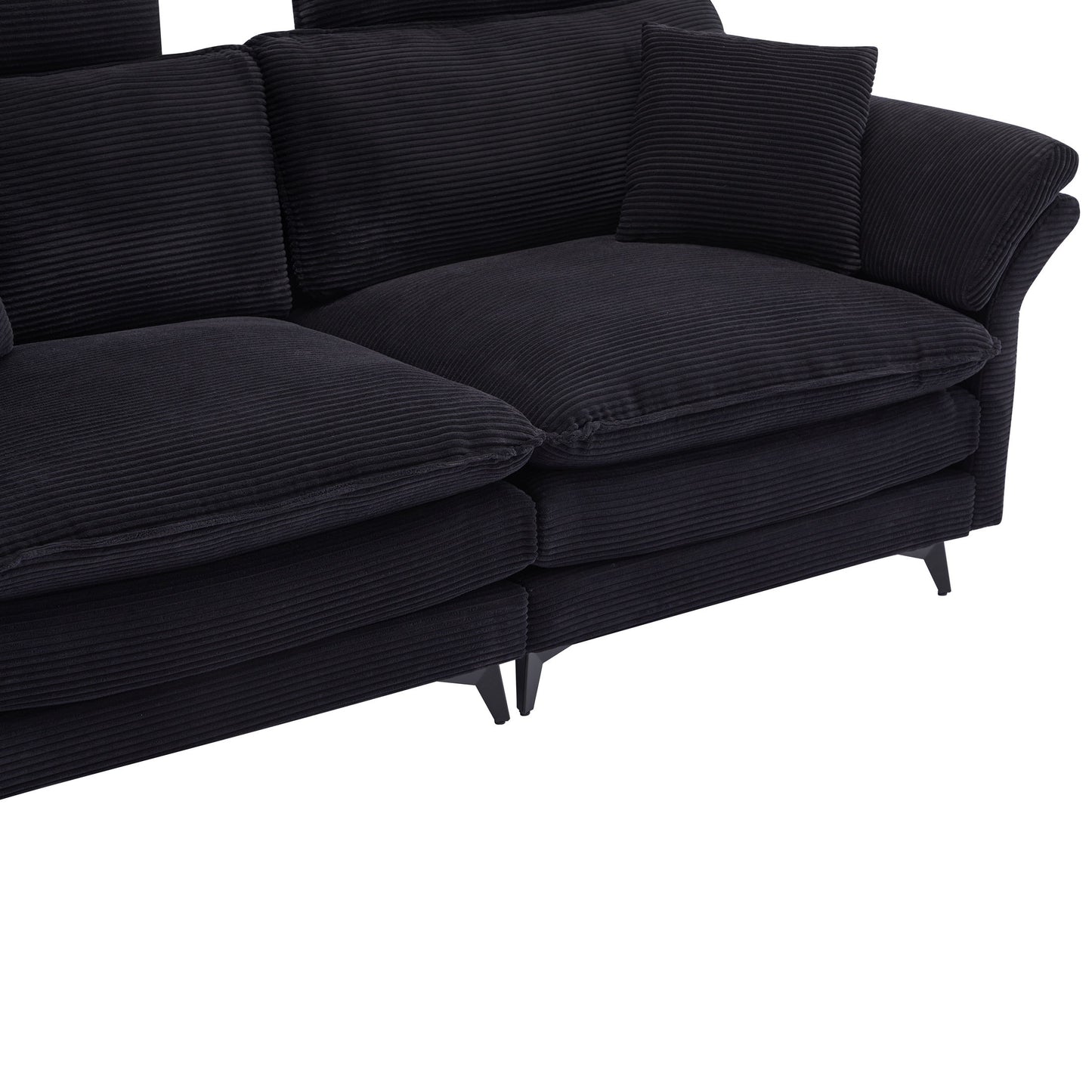Modern Corduroy, Deep Seat Sectional Sofa With Ottomans, Comfortable Cloud Sofa - Black