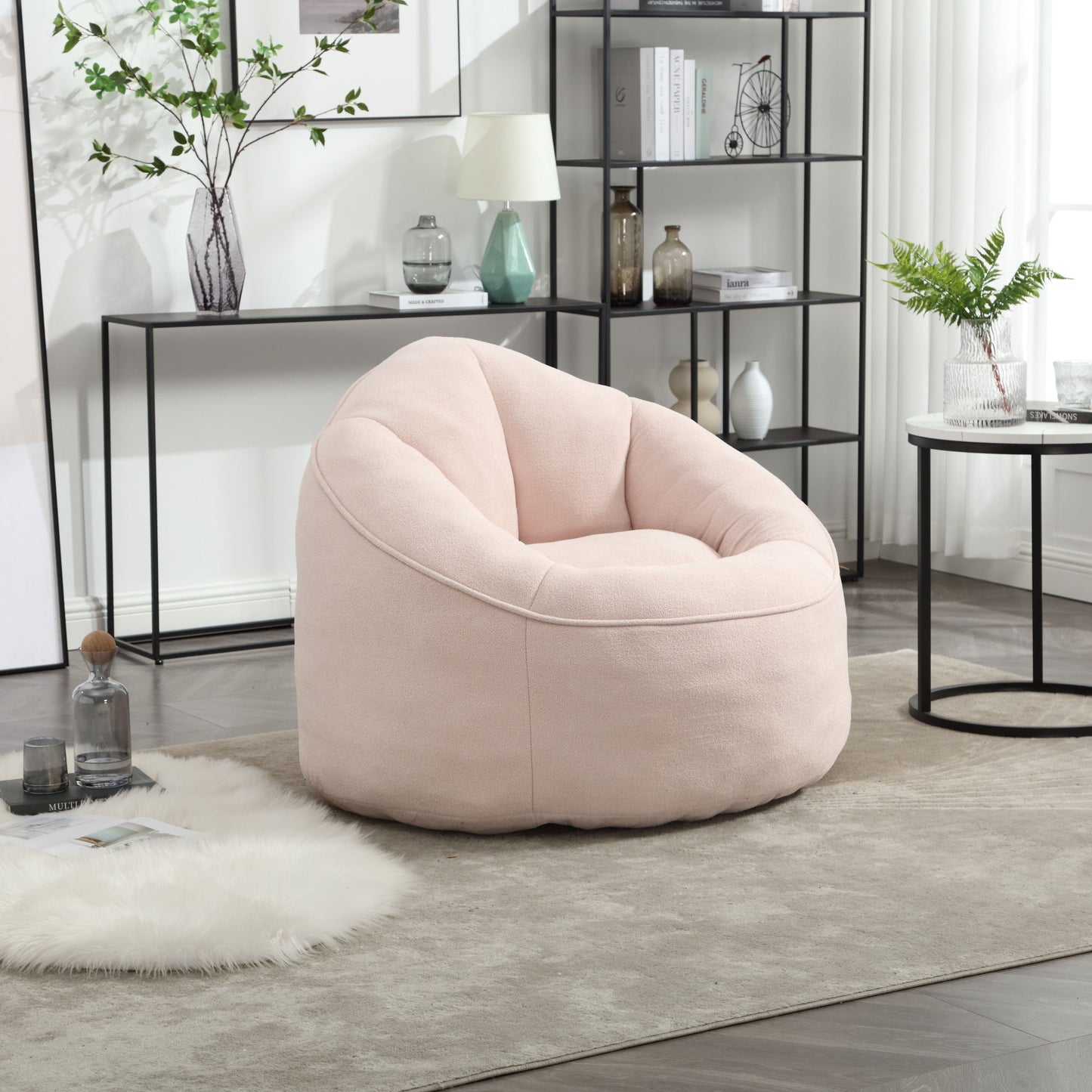 Bedding Bean Bag Sofa Chair High Pressure Foam Bean Bag Chair Adult Material With Padded Foam Padding Compressed Bean Bag With Footrest - Pink