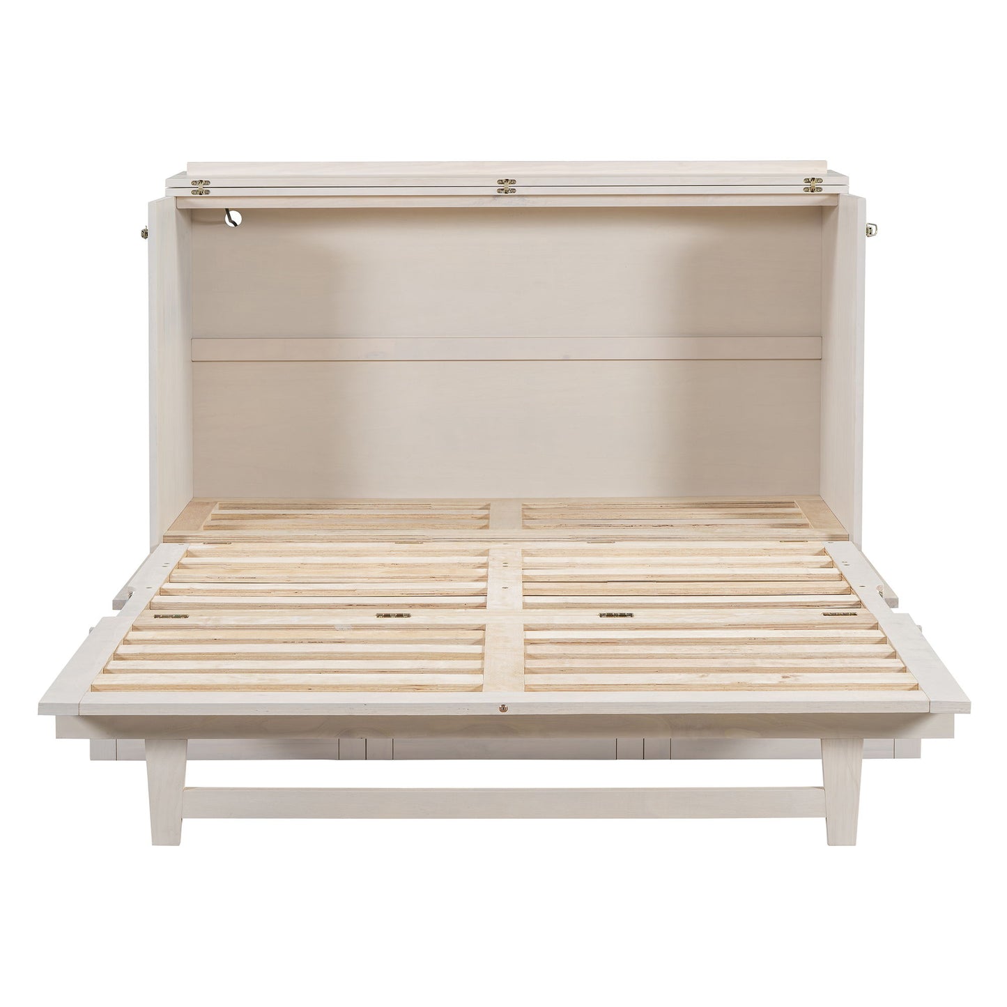 Queen Size Murphy Bed With Large Drawers - Brushed White