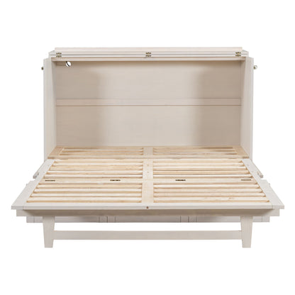 Queen Size Murphy Bed With Large Drawers - Brushed White