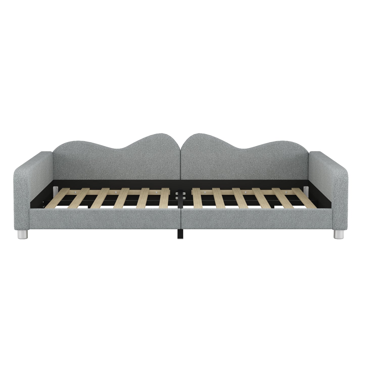 Full Size Upholstered Daybed, Sherpa Fabric Sofabed With Cloud-Shaped Backrest, No Box - Spring Needed - Gray