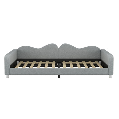 Full Size Upholstered Daybed, Sherpa Fabric Sofabed With Cloud-Shaped Backrest, No Box - Spring Needed - Gray