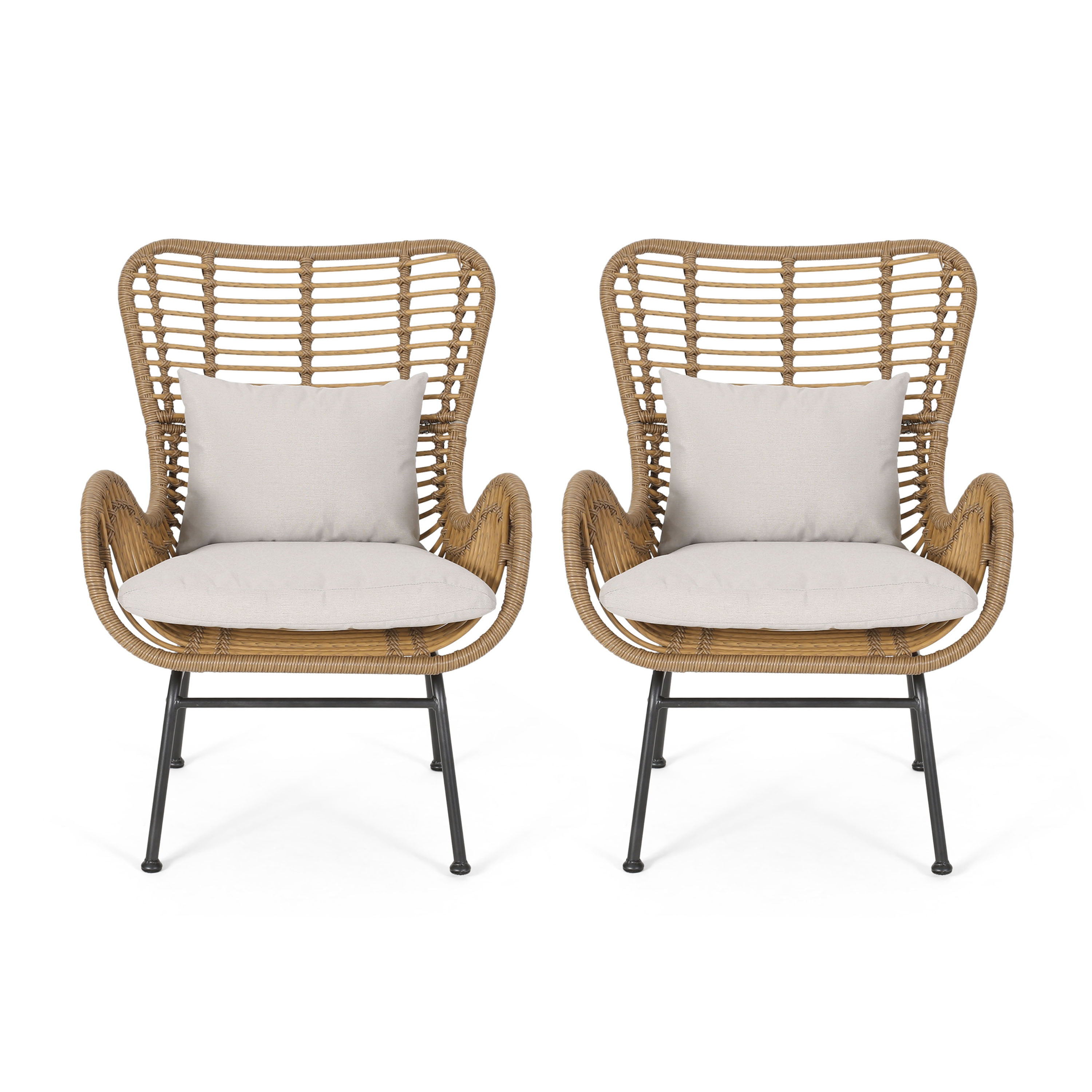 Outdoor Rattan Accent Chair With Metal Legs - Brown