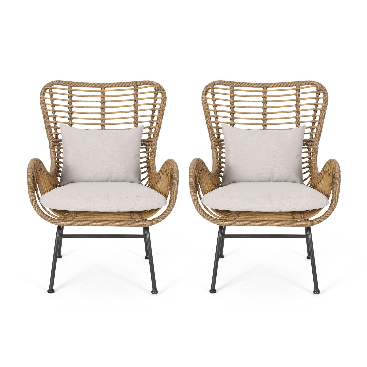 Outdoor Rattan Accent Chair With Metal Legs - Brown