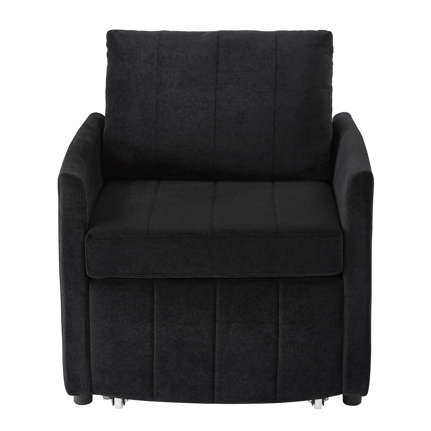 Upholstered Convertible Sleeper Sofa With 5 Position Backrest, Side Pockets, Storage - Black